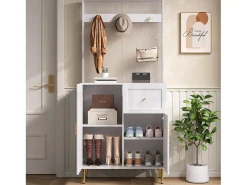 Conjunto de vestidor de entrada 80x35x175.5 cm - 2 puertas y 1 cajón - con 3 ganchos - Estantes regulables - MDF - Blanco