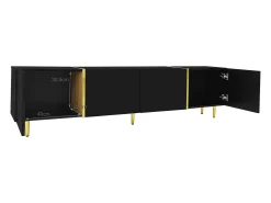 Conjunto moderno mueble TV y mesa de centro - 170 x 35 x 46 cm + 100 x 60 x 41,5 cm - Madera MDF y patas doradas - Negro brillante