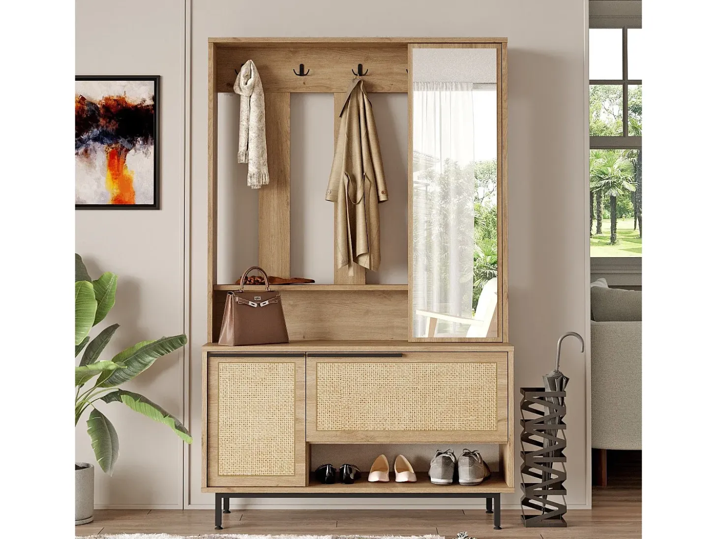 Conjunto pasillo Kailua AE110, 178x112x36cm, Espejo, Roble, Aglomerado laminado, Colocada