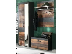 Conjunto recibidor 3 piezas en melamina roble oscuro y gris Orcel