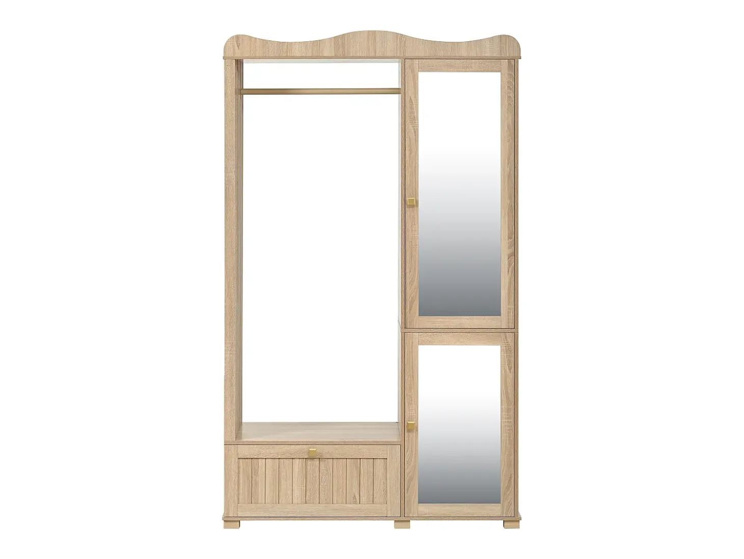 Conjunto vestidor de entrada - 115,5x38,5x194,5 cm - con espejo y tendedero abierto - 1 cajón y 2 puertas - MDF - Color roble