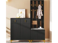 Conjunto zapatero con banco zapatero, perchero - 60,5x35,2x180,5 cm + 83x35x101 cm - Tablero de partículas - Negro