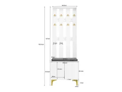 Conjunto zapatero y perchero - 4 puertas, 2 cajones, banco y ganchos - Blanco y dorado