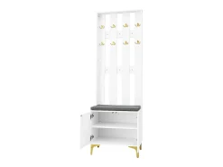 Conjunto zapatero y perchero - 4 puertas, 2 cajones, banco y ganchos - Blanco y dorado