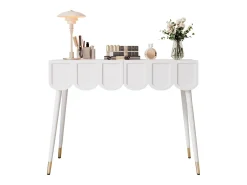 Consola con 2 cajones en forma de nube - Patas de metal - Blanco y dorado