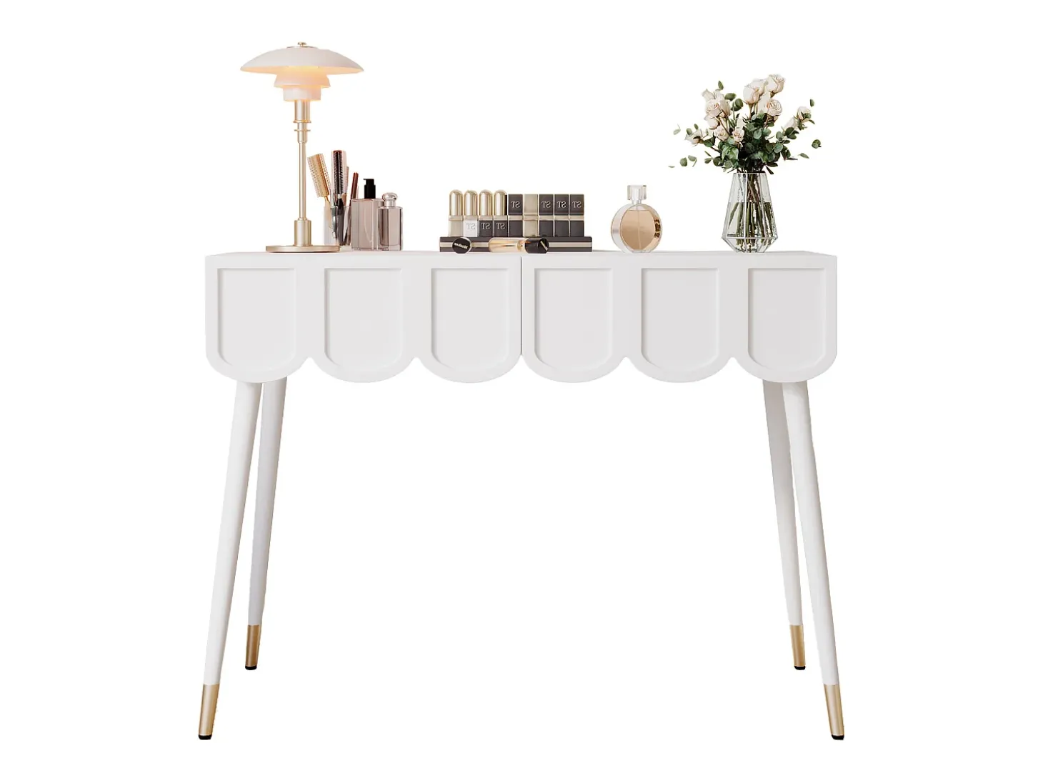 Consola con 2 cajones en forma de nube - Patas de metal - Blanco y dorado