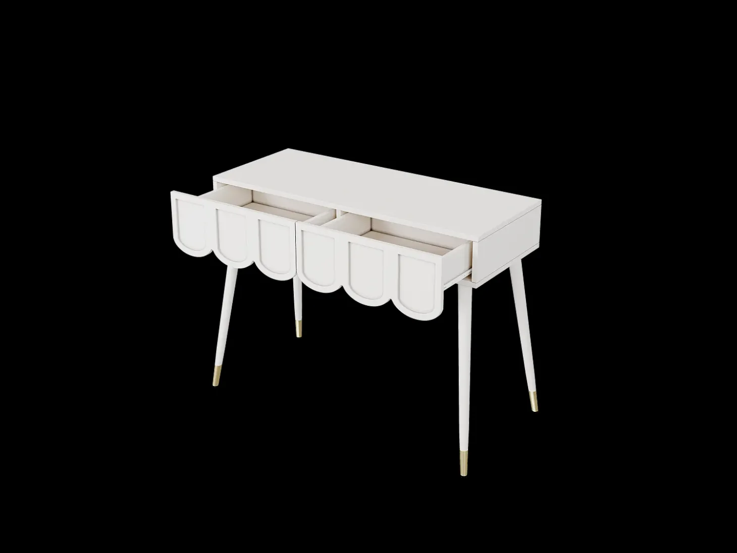 Consola con 2 cajones en forma de nube - Patas de metal - Blanco y dorado