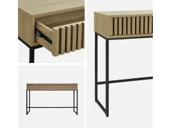Consola contemporánea de madera estriada y metal con 2 cajones, 120cm