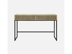 Consola contemporánea de madera estriada y metal con 2 cajones, 120cm
