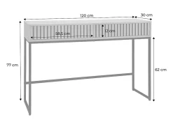Consola contemporánea de madera estriada y metal con 2 cajones, 120cm