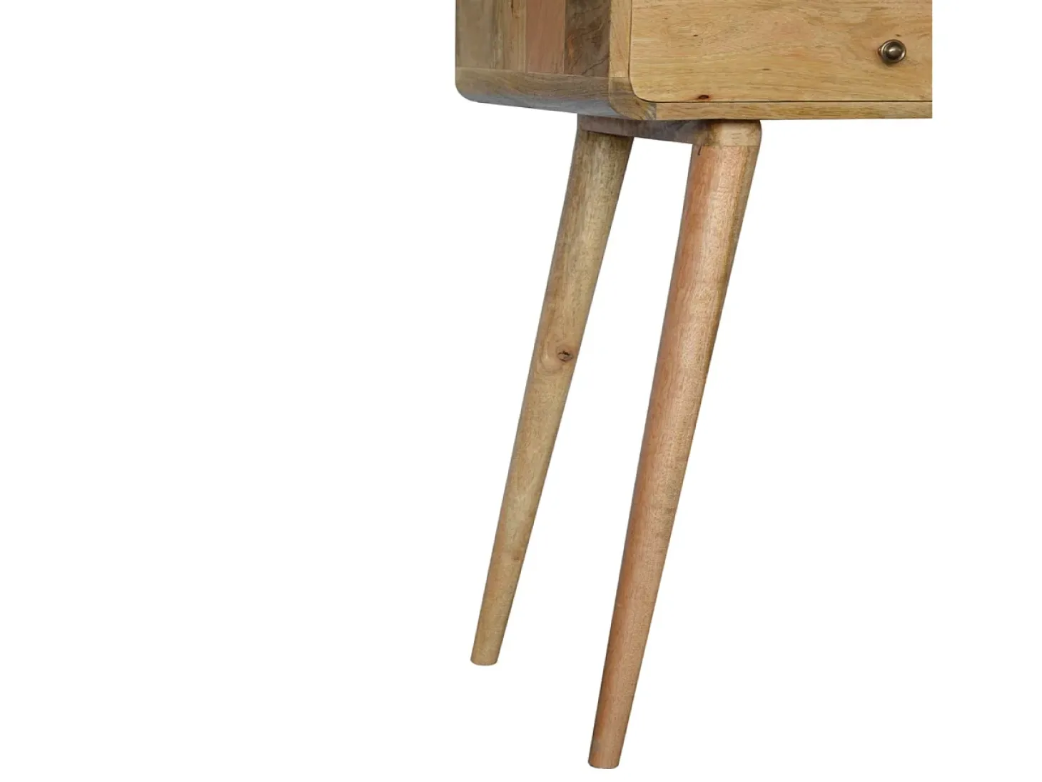 Consola curvada estilo roble Artisan Furniture, 2 cajones, 1 estante abierto, marrón claro