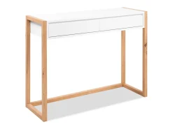 Consola de 2 cajones, decoración blanca y roble artesanal, L100 cm - NOVA