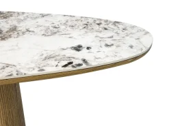 Consola de cerámica y MDF - Natural y efecto mármol blanco - MODREYO