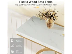 Consola de Estilo Industrial de 105 cm, con 4 Niveles y Base Circular, estrecha de Madera con Estantes de Almacenamiento (Blanco/Dorado)