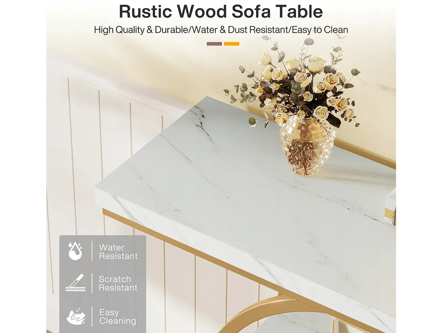 Consola de Estilo Industrial de 105 cm, con 4 Niveles y Base Circular, estrecha de Madera con Estantes de Almacenamiento (Blanco/Dorado)