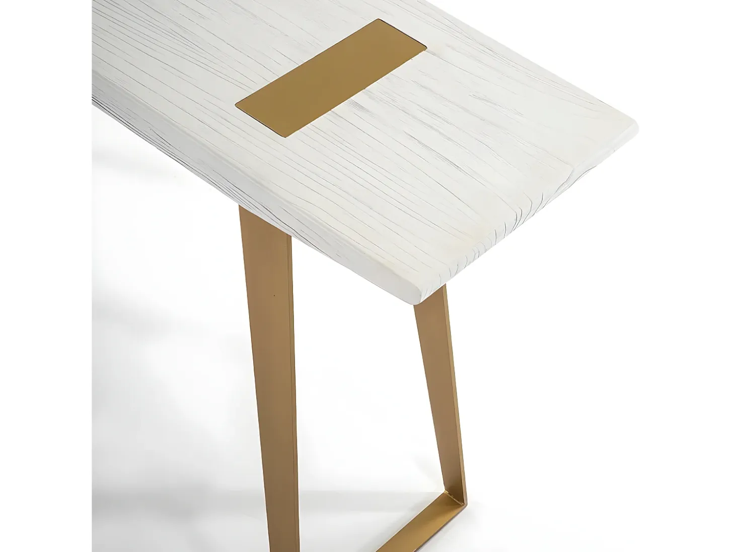 Consola de madera maciza blanca con patas de metal dorado 150 cm