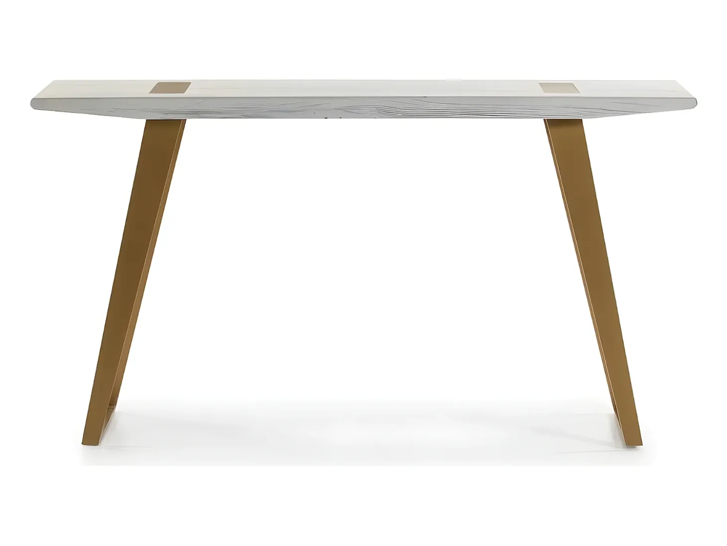 Consola de madera maciza blanca con patas de metal dorado 150 cm