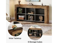 Consola de mesa de 160 cm de largo, mesa de entrada de madera rústica con 6 cubos de almacenamiento