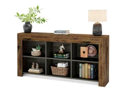 Consola de mesa de 160 cm de largo, mesa de entrada de madera rústica con 6 cubos de almacenamiento