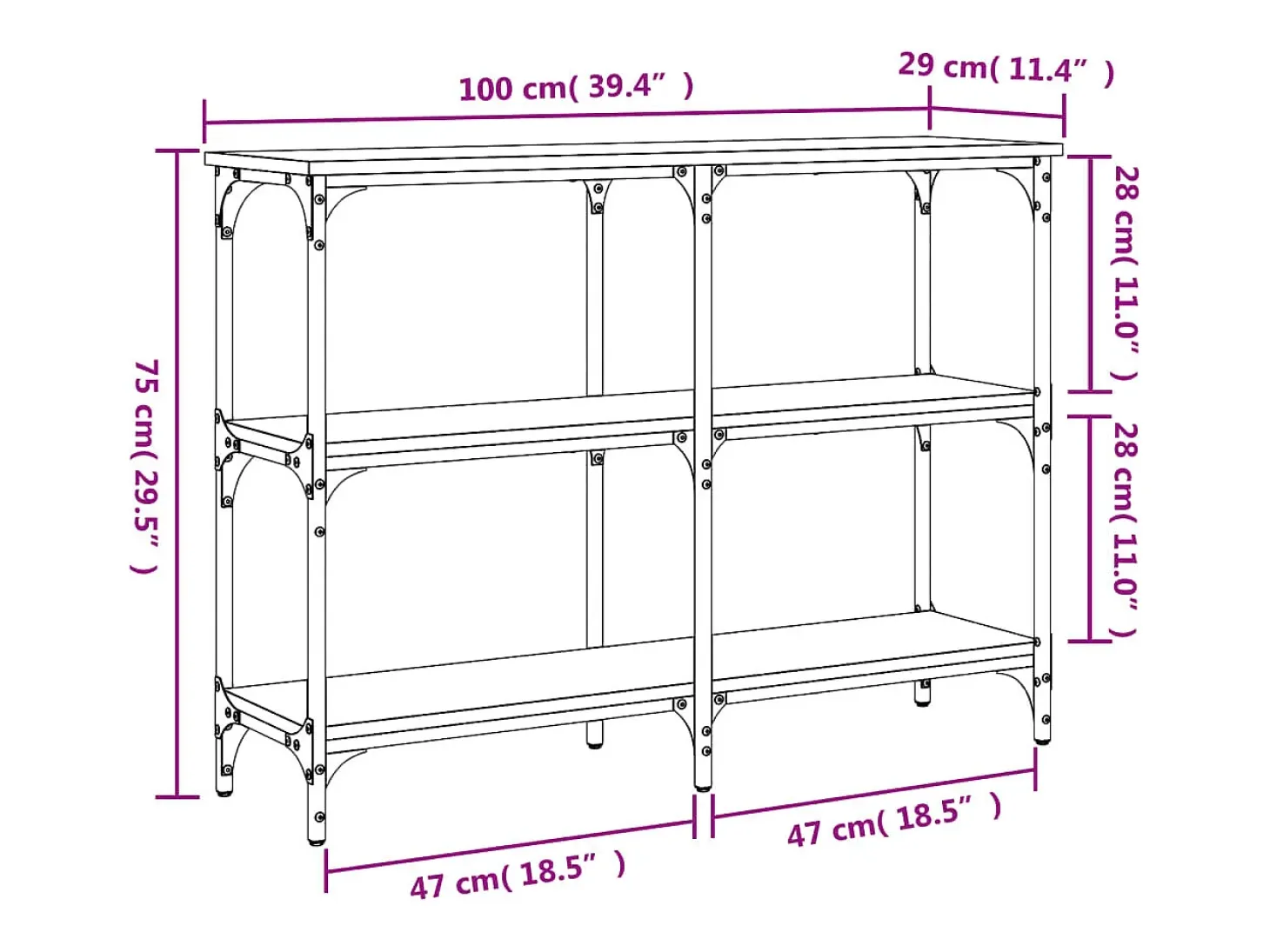 Consola de roble ahumado 100x29x75 cm madera de ingeniería