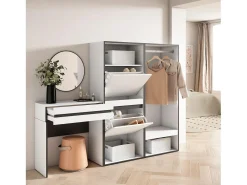 Consola entrada, 190x35x145cm, Recibidor, Zapatero, Vestidor abierto, Blanco