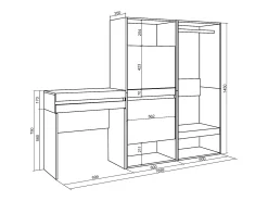 Consola entrada, 190x35x145cm, Recibidor, Zapatero, Vestidor abierto, Blanco