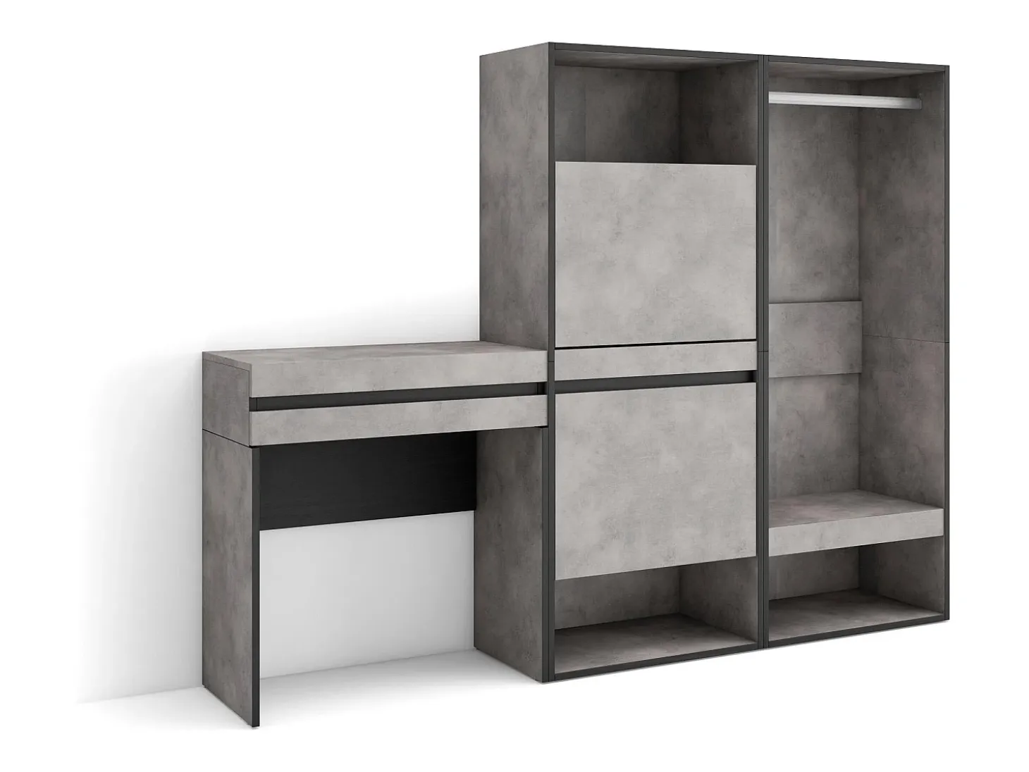 Consola entrada, 190x35x145cm, Recibidor, Zapatero, Vestidor abierto, Cemento