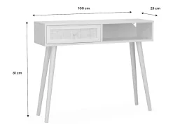 Consola estilo escandinavo de caña, 100cm blanco roto