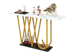 Consola estilo moderno 120x29,5x80 cm - para salón o pasillo - estructura y patas de metal - Blanco