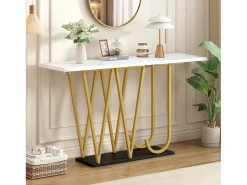 Consola estilo moderno 120x29,5x80 cm - para salón o pasillo - estructura y patas de metal - Blanco