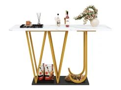 Consola estilo moderno 120x29,5x80 cm - para salón o pasillo - estructura y patas de metal - Blanco