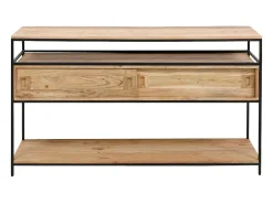 Consola industrial de madera de acacia y metal Montréal con almacenamiento y puertas correderas