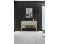 Consola Kailua Z120, Dorado|De color marrón claro, 80x120x30cm, Con puertas