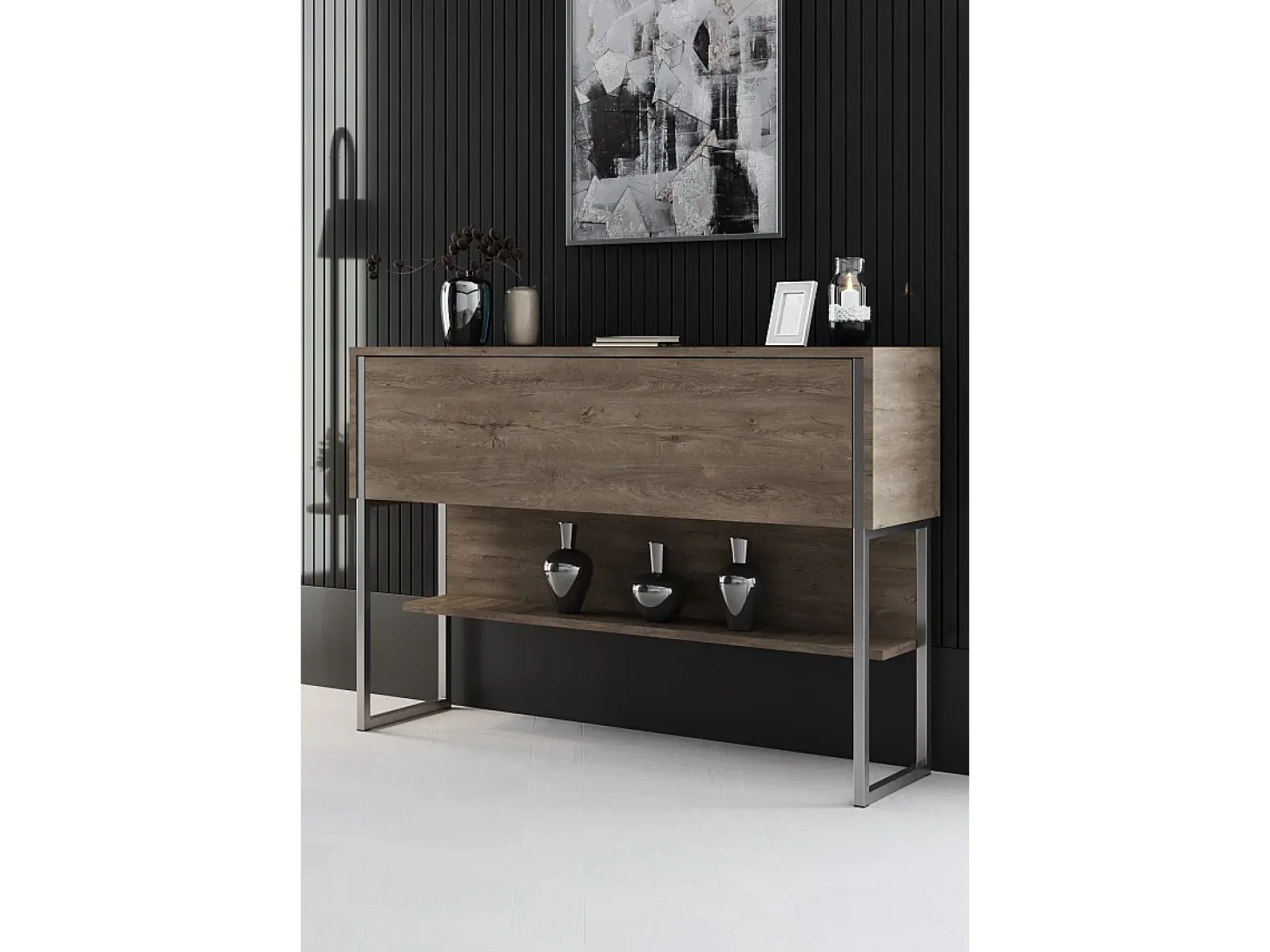 Consola Kailua Z120, Plata|Nogal, 80x120x30cm, Con puertas