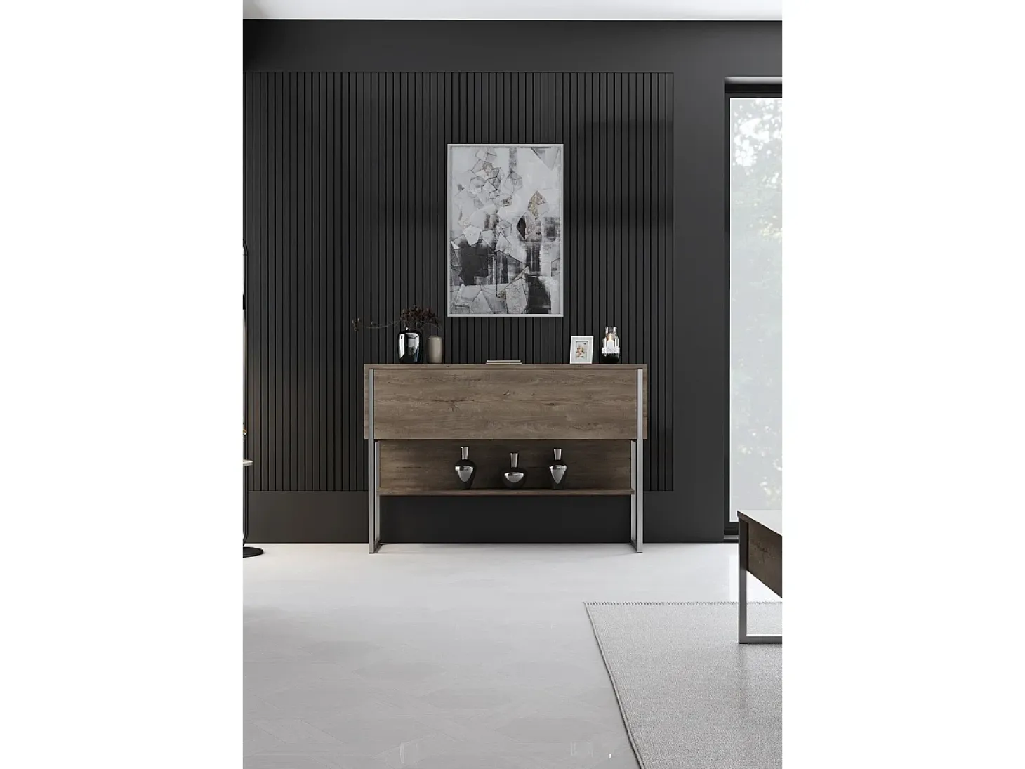 Consola Kailua Z120, Plata|Nogal, 80x120x30cm, Con puertas