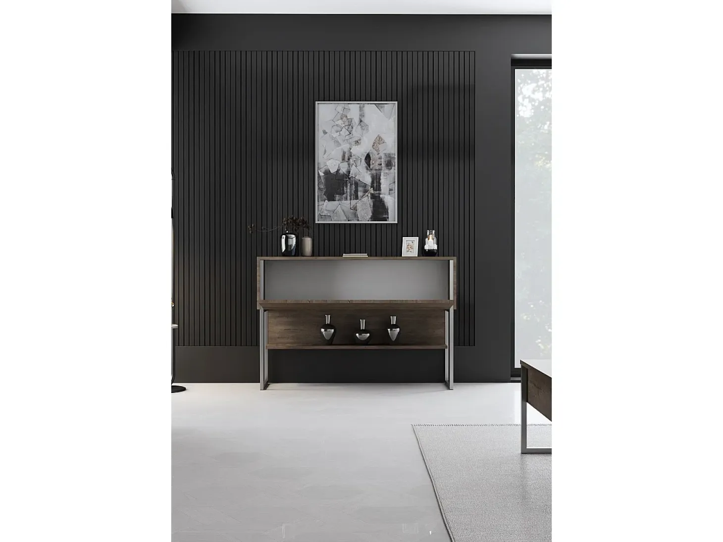 Consola Kailua Z120, Plata|Nogal, 80x120x30cm, Con puertas