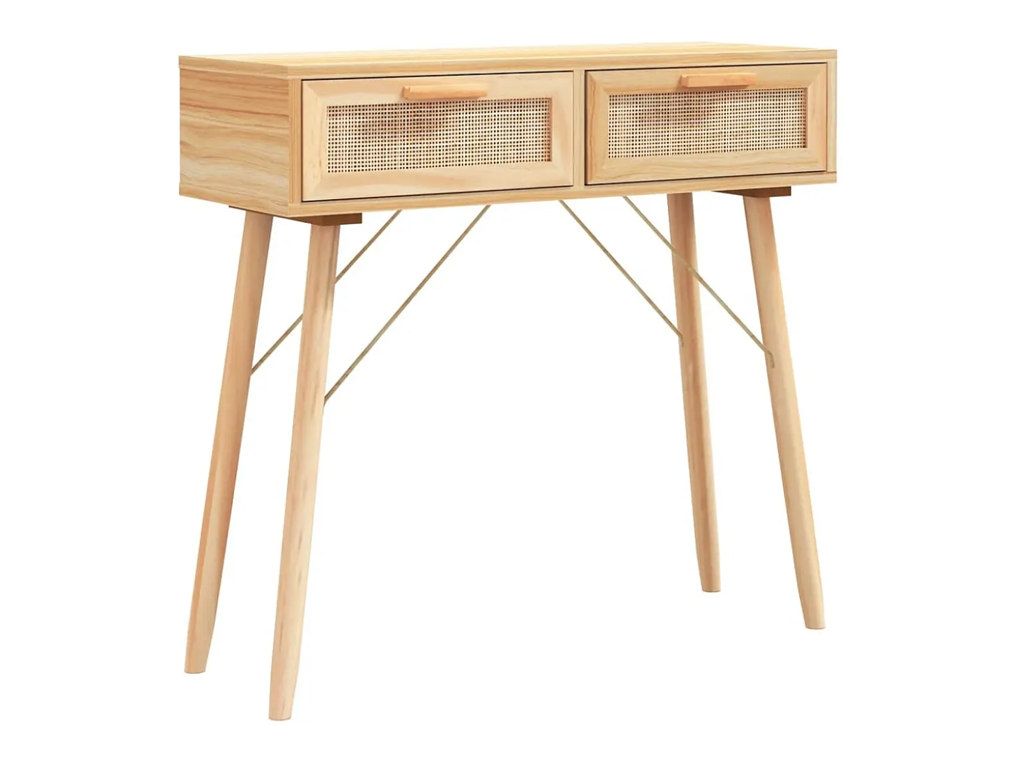 Consola marrón 80x30x75 cm Madera maciza de pino / ratán natural