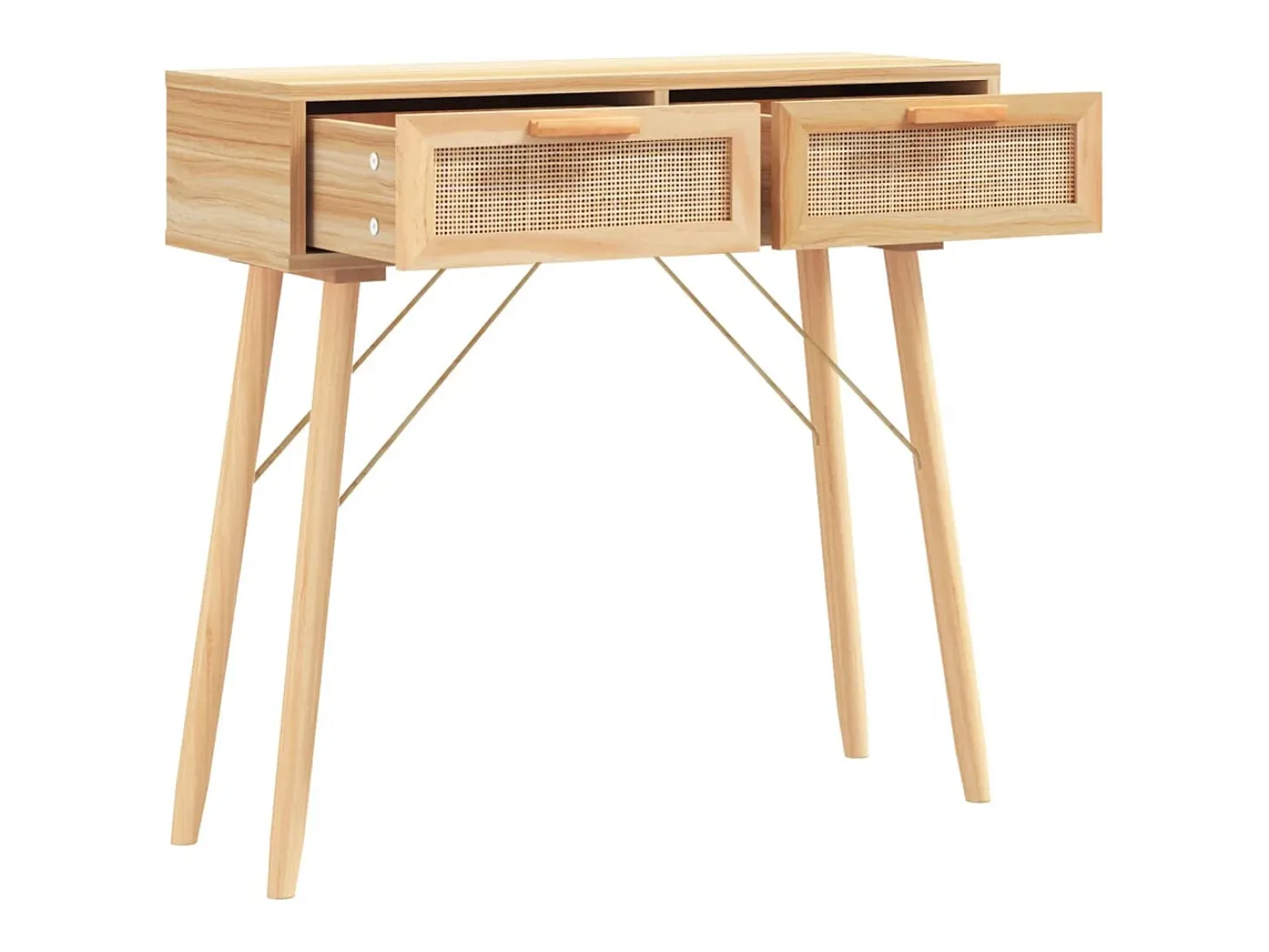 Consola marrón 80x30x75 cm Madera maciza de pino / ratán natural