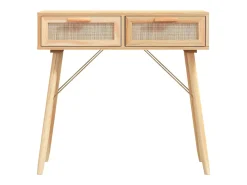 Consola marrón 80x30x75 cm Madera maciza de pino / ratán natural