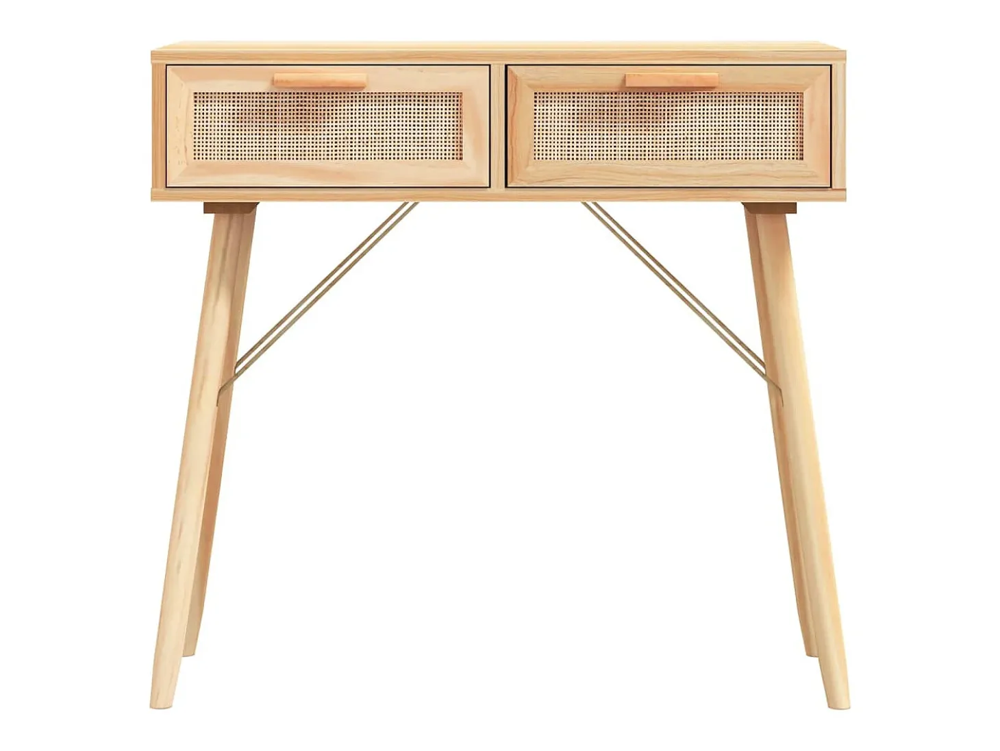Consola marrón 80x30x75 cm Madera maciza de pino / ratán natural