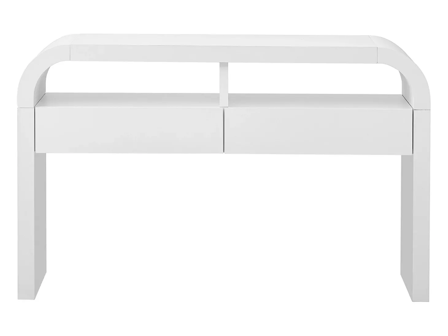 Consola mesa 120x35,5x76,5cm - con 2 cajones - Esquinas redondeadas - estantes abiertos - MDF - Blanco