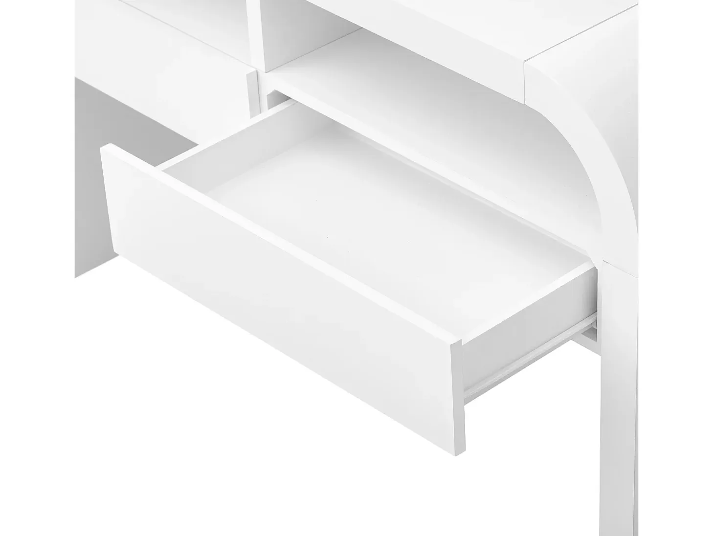 Consola mesa 120x35,5x76,5cm - con 2 cajones - Esquinas redondeadas - estantes abiertos - MDF - Blanco