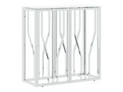Consola plateada 70x30x70 cm acero inoxidable y cristal