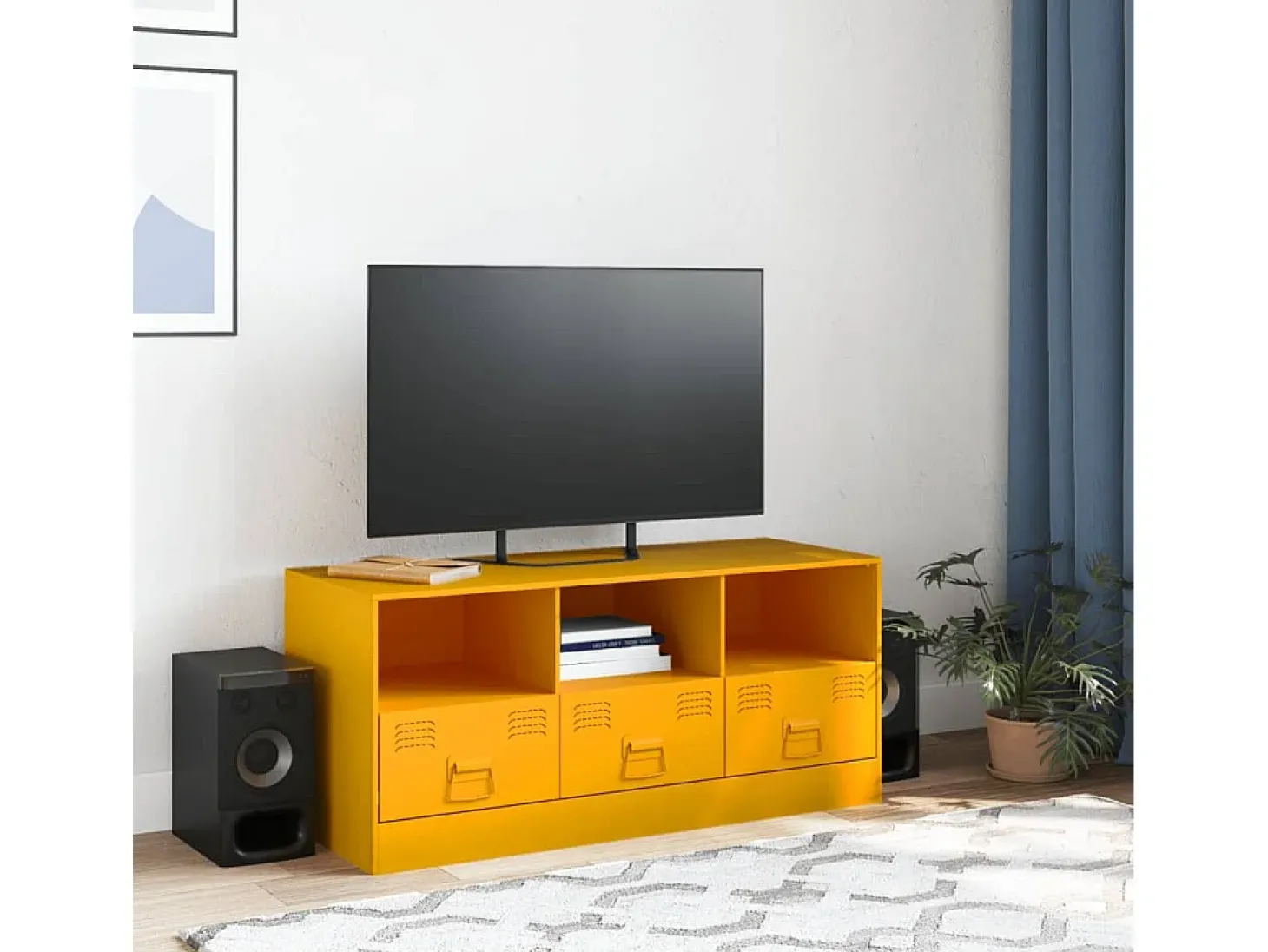 Dafina Mueble para TV de acero amarillo mostaza 99x39x44 cm