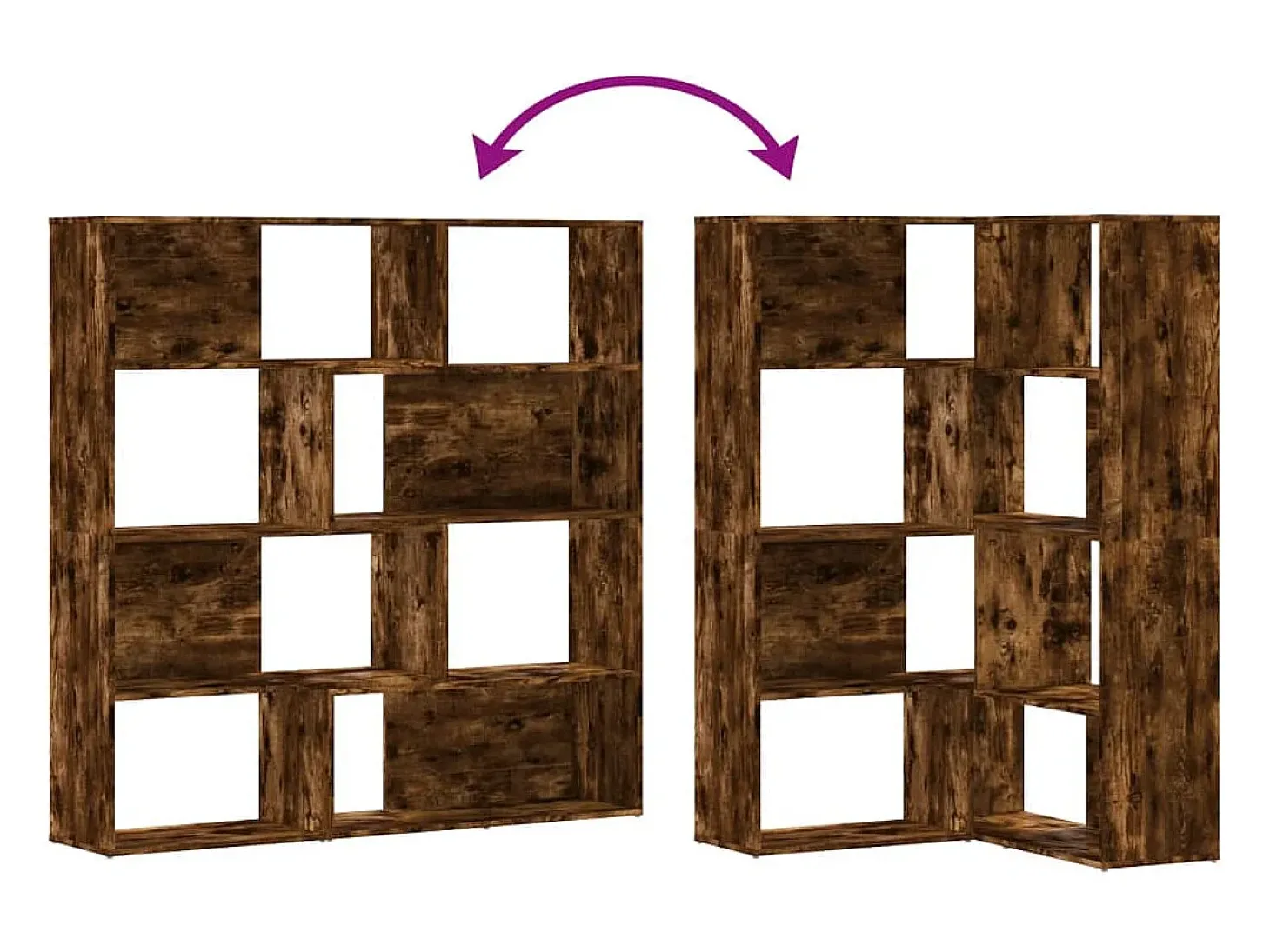 Damir Estantería esquina 4 niveles madera roble ahumado 85x85x140 cm