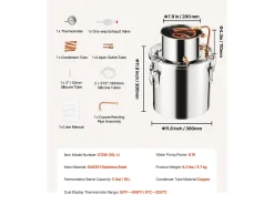 Destilador de Alcohol SucceBuy Destilador de Aguardiente de 19 L, Kit de Destilación de Agua y Alcohol, Acero Inoxidable
