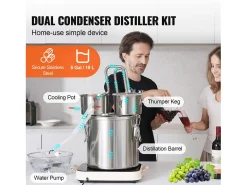 Destilador de Alcohol SucceBuy Destilador de Agua sin Gas Moonshine de 19 L con Barril Thumper y Bomba de Agua de 8 W