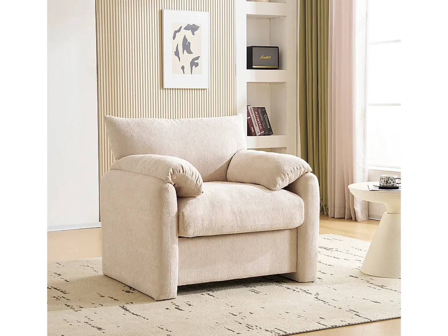 Diseño moderno, tela de chenilla, sillón extragrande, sillón decorativo, sofá individual, beige