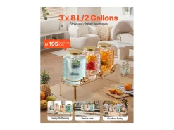 Dispensador de Bebidas SucceBuy, Capacidad de 8 L, 3 Unidades, Fuente de Agua de Cristal, Dispensador de Agua, Zumo, Limonada y Té Helado, para Cafeterías