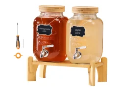 Dispensador de Bebidas SucceBuy, Capacidad de 3,8 L, 2 Unidades, Fuente de Agua de Cristal, Dispensador de Agua, Zumo, Limonada y Té Helado, para Café